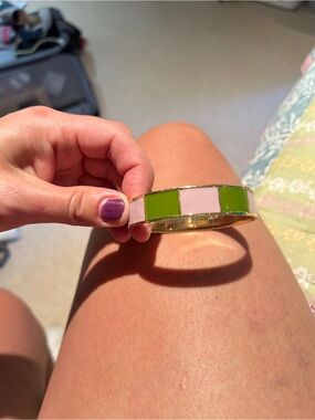 J. Crew Pink and Lime Green Enamel Gold Bangle Bracelet